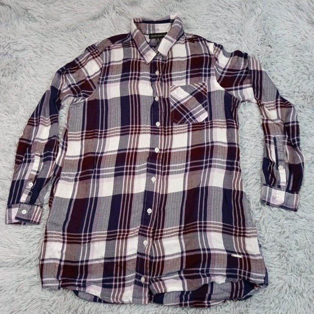 Silver Jeans Co Womens Shirt Purple M Button Up Plaid Casual Pockets Cozy Soft